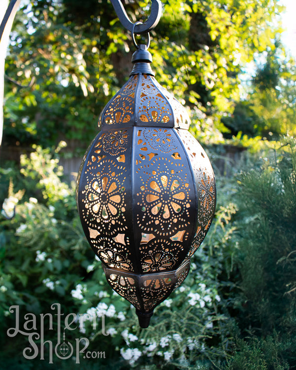 Black & gold daisy pendant lantern - XL