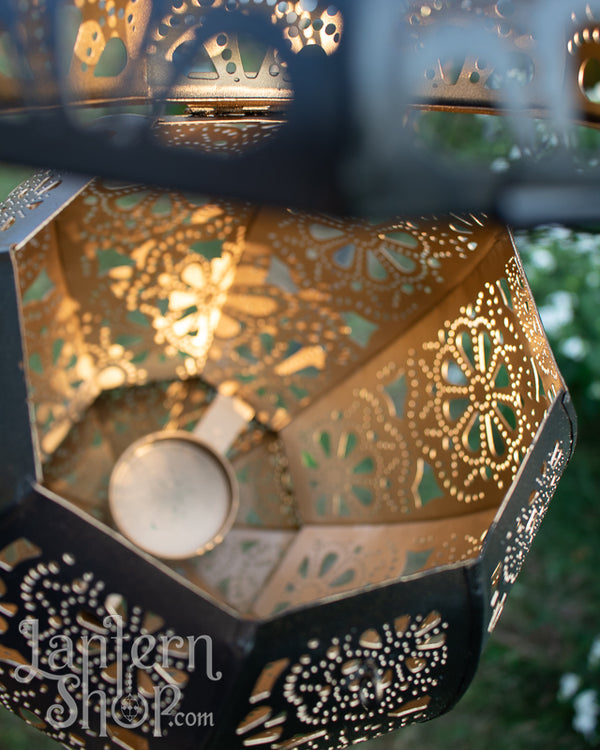 Black & gold daisy pendant lantern - XL