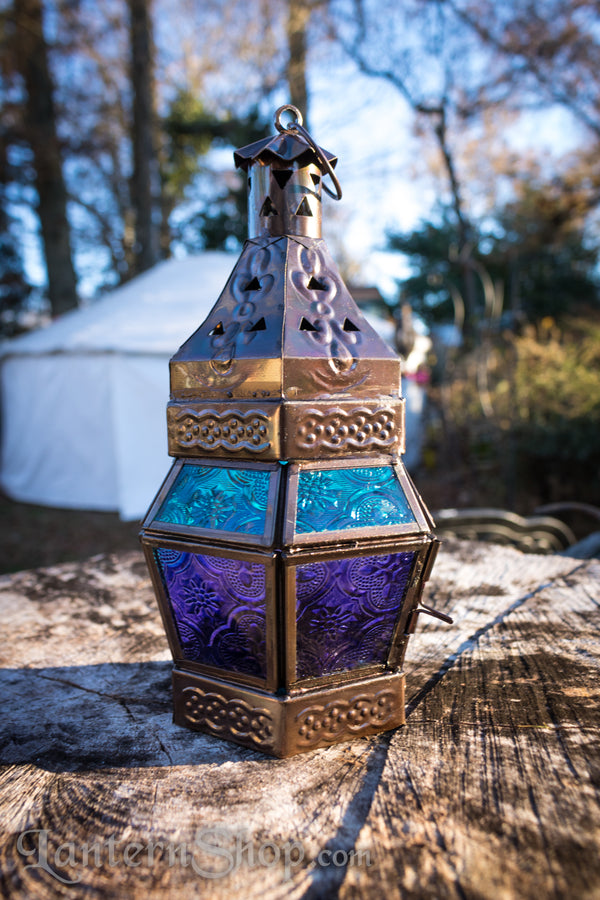 Bronze turquoise and purple lantern
