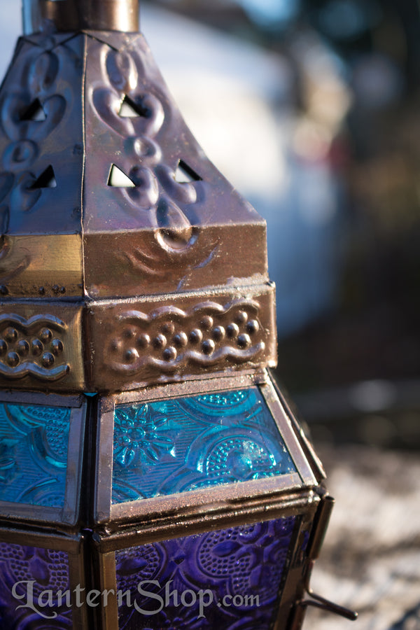 Bronze turquoise and purple lantern