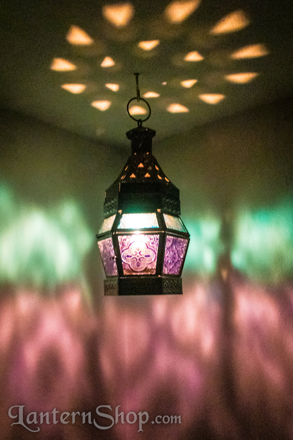 Bronze turquoise and purple lantern