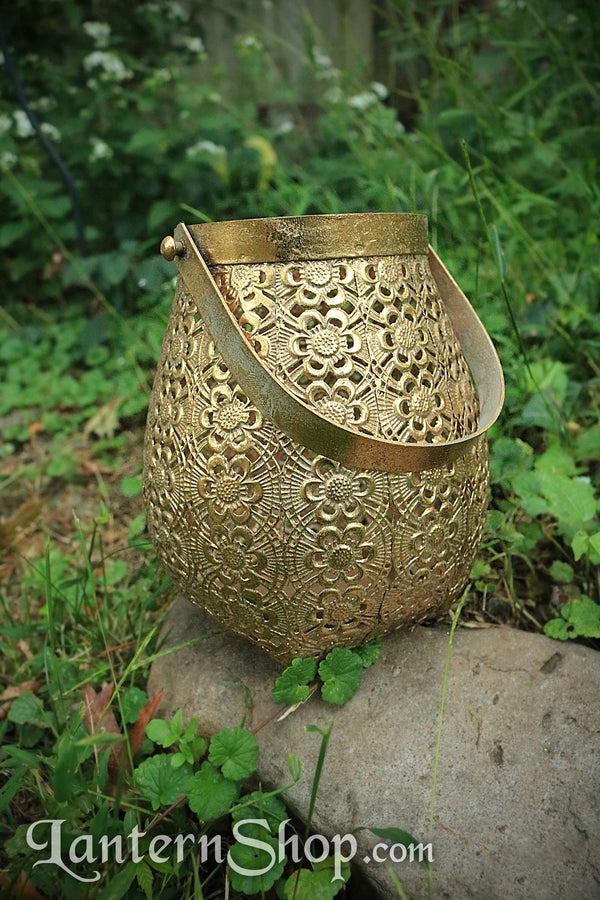 Golden flowers basket lantern - large
