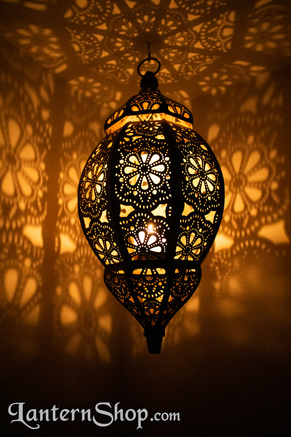 Black & gold daisy pendant lantern - XL