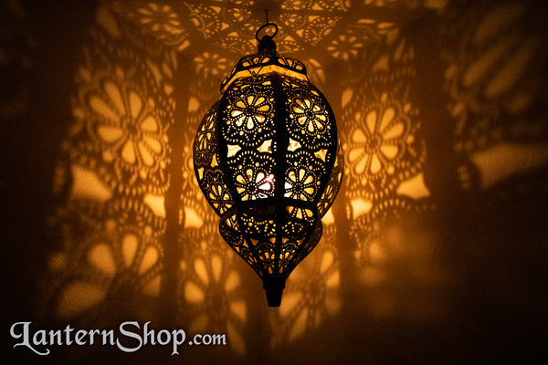 Black & gold daisy pendant lantern - XL