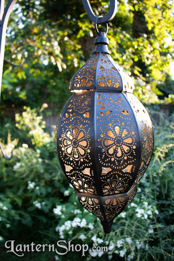 Black & gold daisy pendant lantern - XL