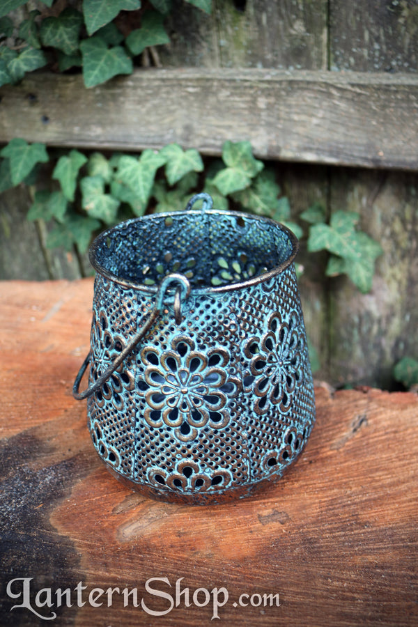 Antique copper flowers basket lantern