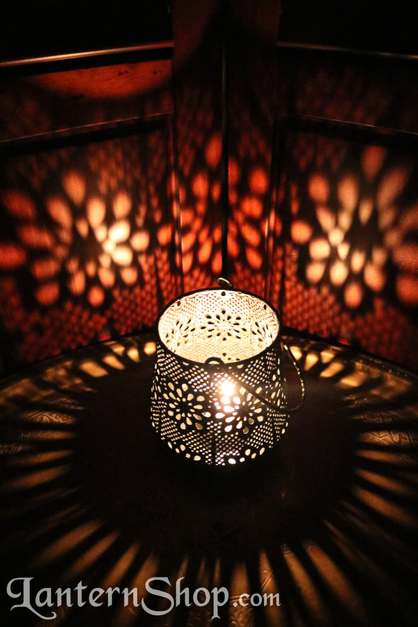 Antique copper flowers basket lantern