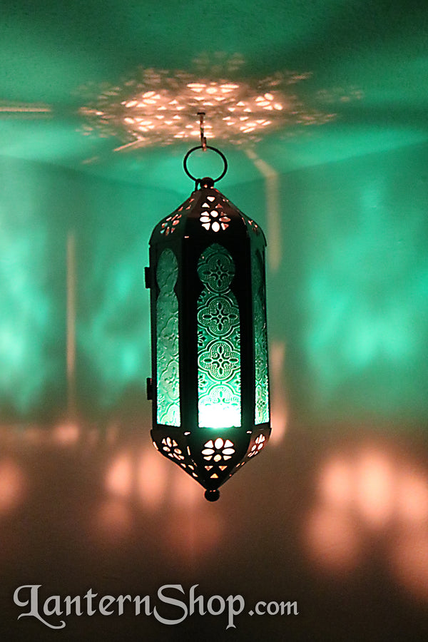 Arched teal pendant lantern